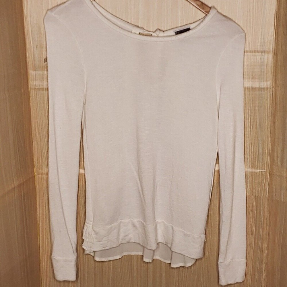 Chelsea28 Womens Cream Soft & Stretchy Ruffle Back Sweatshirt XS